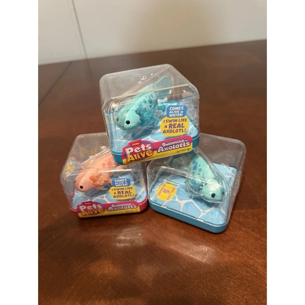 Lot of 3 ZURU Pets Alive Swimming Axolotl Toys Comes Alive‎ In Water